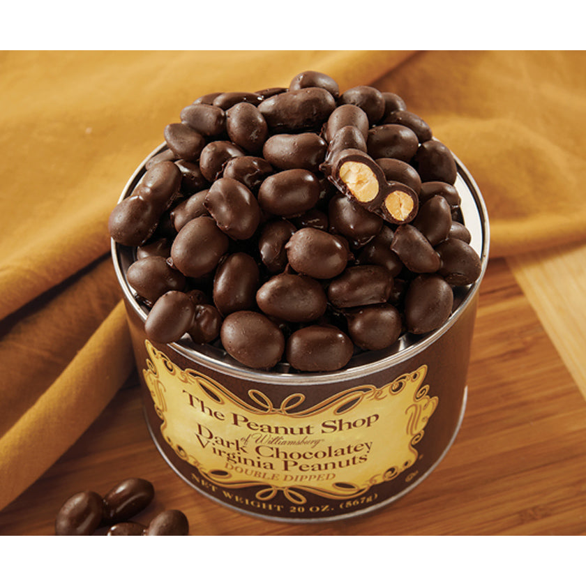 The Peanut Shop - Chocolate Peanuts - DARK CHOCOLATEY DOUBLE DIPPED VIRGINIA PEANUT, 10oz