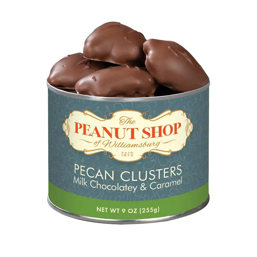 The Peanut Shop - Chocolate Specialities - CHOCOLATEY CARAMEL PECAN CLUSTERS, 9oz