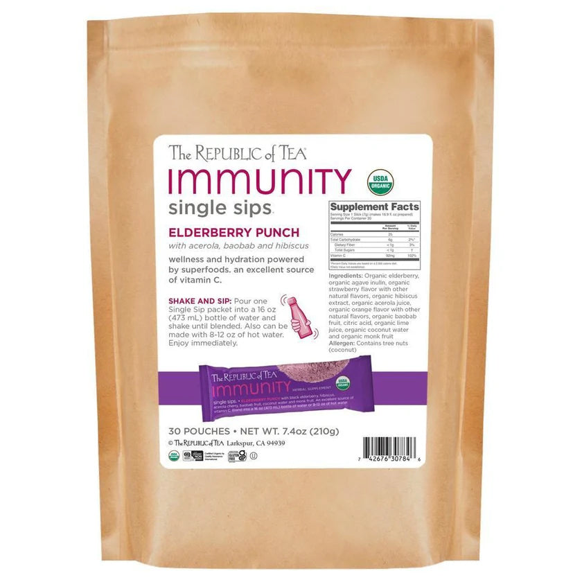The Republic of Tea - Immunity Elderberry Punch Single Sips® Bulk Bag (30 Pouches)