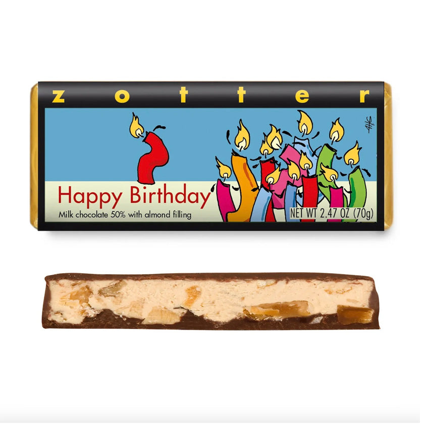 Zotter - Hand Scooped Chocolate - Happy Birthday (Candied Almonds)