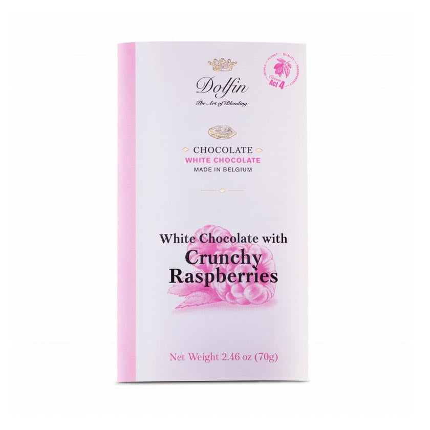 Dolfin 70g Bars 28% White Chocolate Bar with Crunchy Raspberries