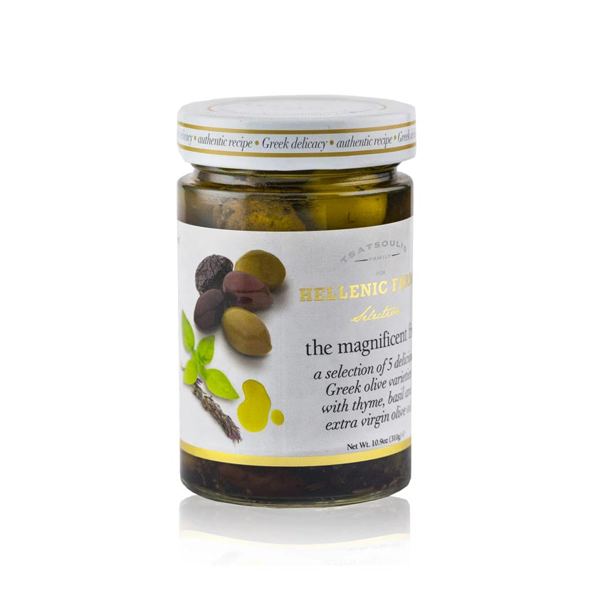 Hellenic Farms - “The Magnificent Five” Gourmet Olives in Extra Virgin Olive Oil