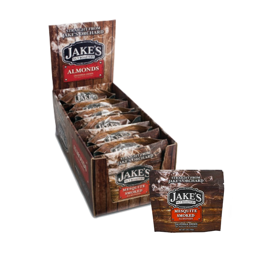 Jake's Nuts Mesquite Smoked Almonds Pouch Display 5oz