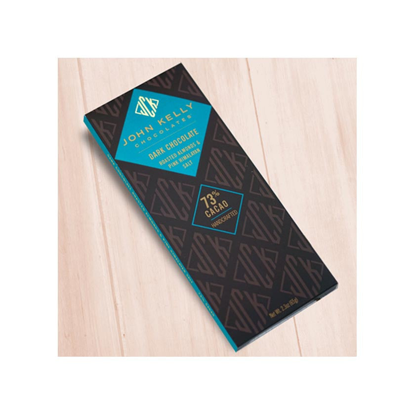 John Kelly Chocolates - Solid Bars - Dark Chocolate with Roasted Almonds & Pink Himalayan Salt