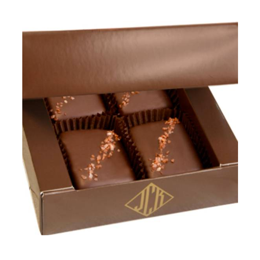 John Kelly Chocolates Truffle Fudge Bites 4pc Box - Chocolate &amp; Caramel with Hawaiian Red Alaea Sea Salt