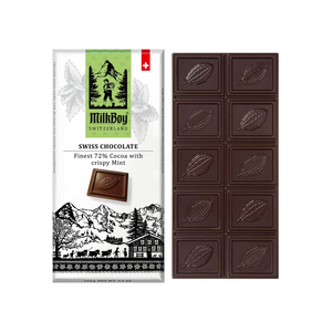 MilkBoy Swiss Chocolates Finest 72% Dark Chocolate with Crispy Mint