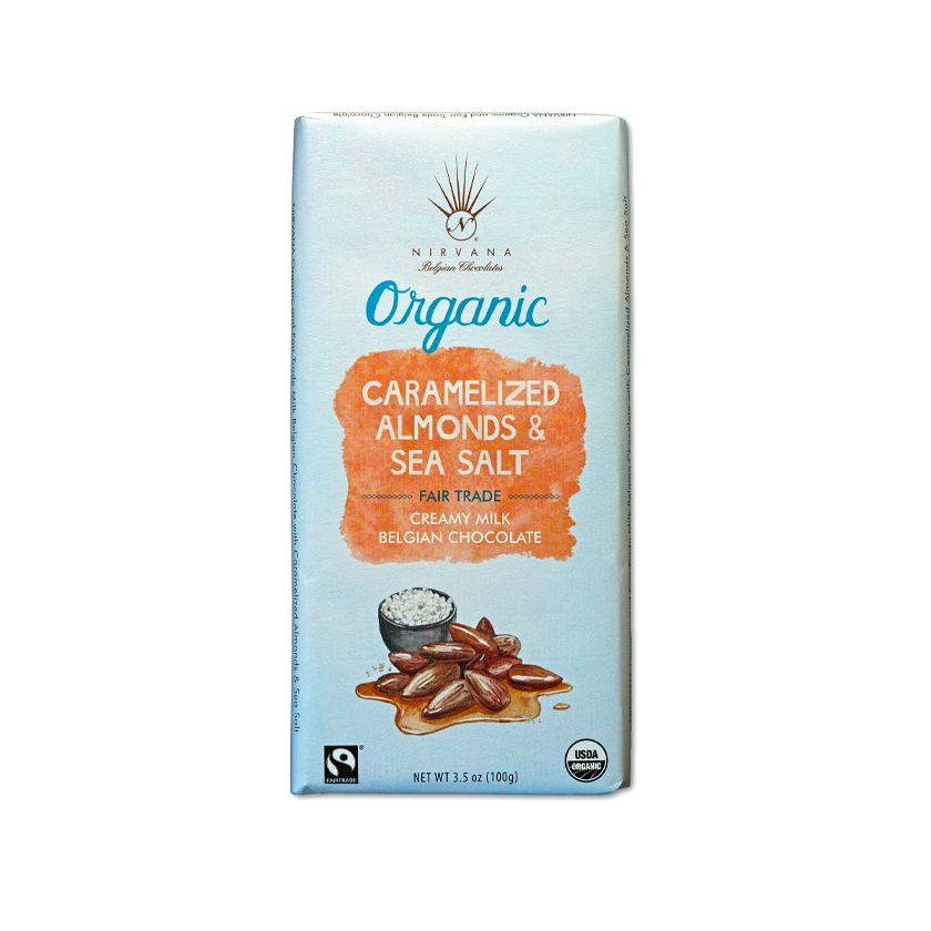Nirvana Chocolates Fair Trade Bars - Caramelized Almonds &amp; Sea Salt