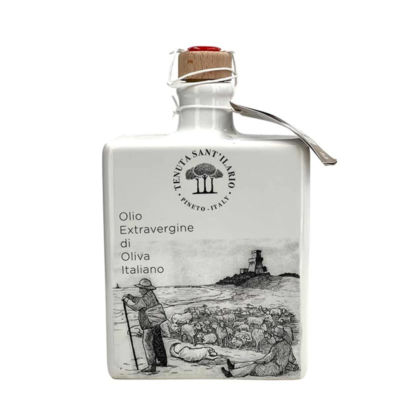 Ritrovo Selections - Tenuta Sant'Ilario Ceramic Art Bottle, White with Sheepherder, Terra Blend