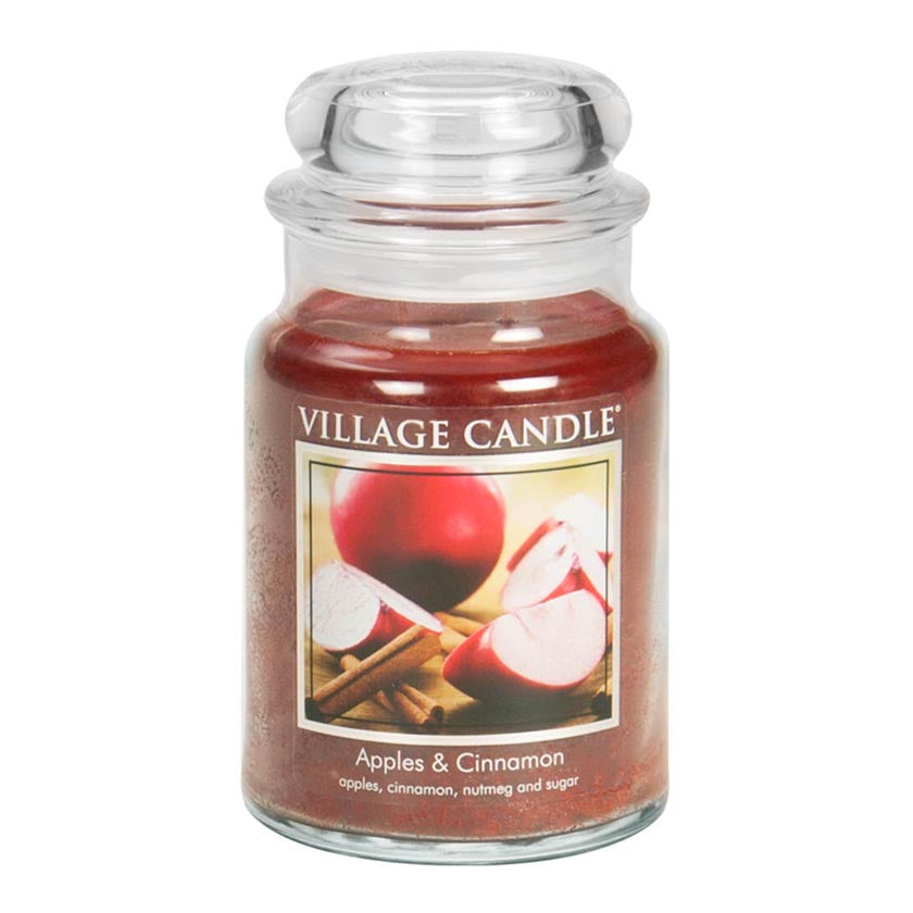 Village Candle - Apples &amp; Cinnamon - Large Glass Dome