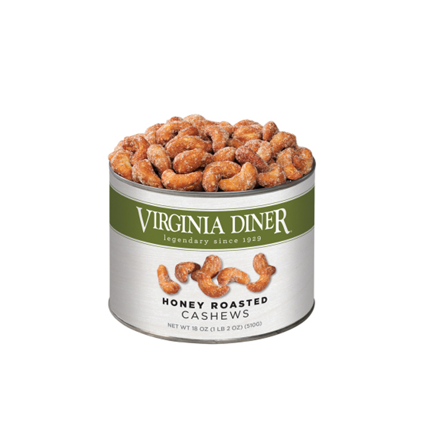 Virginia Diner Cashews Honey Roasted Tin 18oz