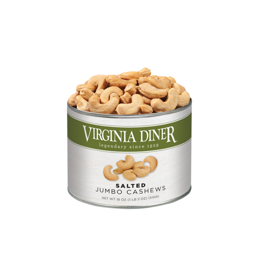 Virginia Diner Salted Jumbo Cashews Tin 18oz