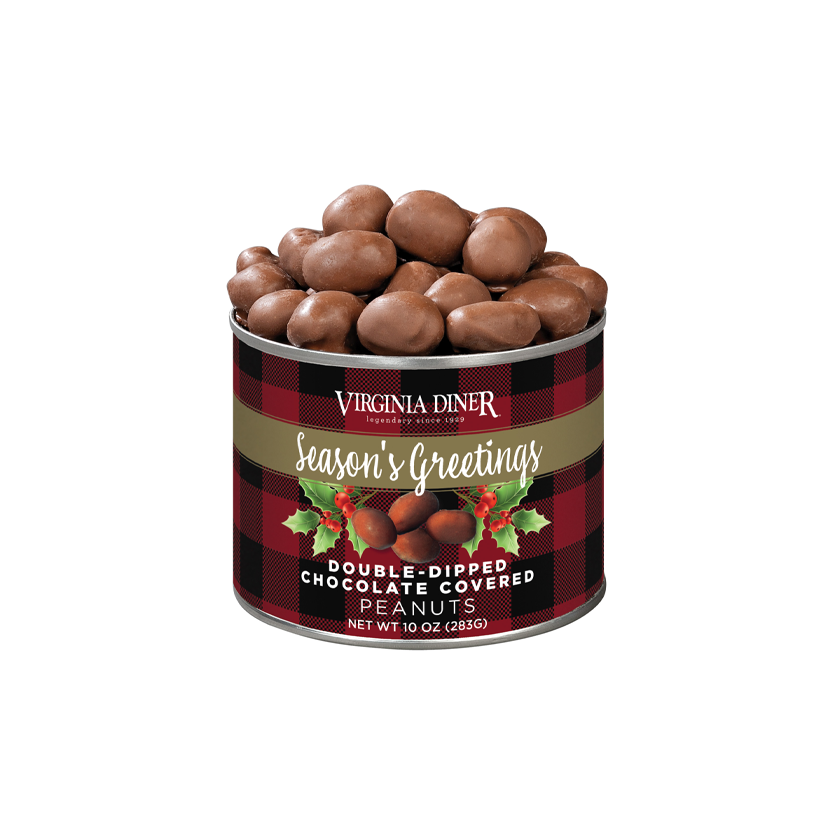 Virginia Diner Season's Greetings Double-Dipped Chocolate Covered Peanuts Tin 10oz