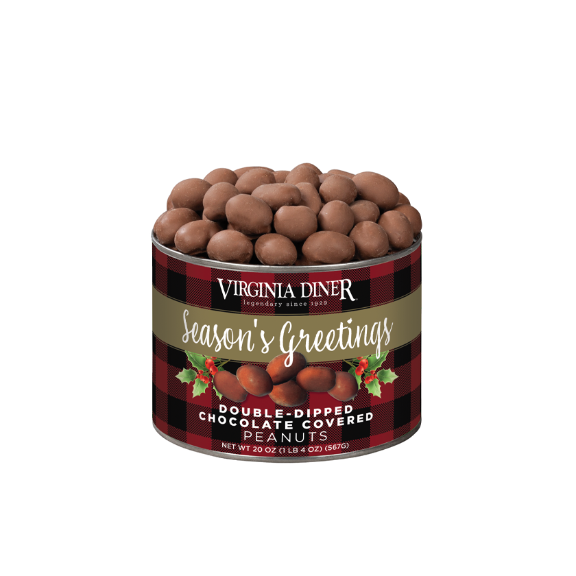 Virginia Diner Season's Greetings Double-Dipped Chocolate Covered Peanuts Tin 20oz