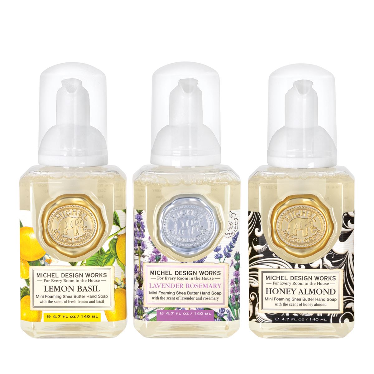 Michel Design Works - Mini Foaming Soap Set: Lavender Rosemary, Lemon Basil, Honey Almond  Bouquet