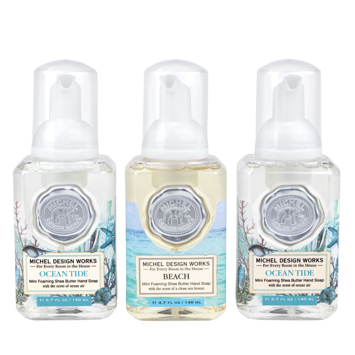 Michel Design Works - Mini Foaming Soap Set:  Ocean Tide, Beach, Ocean Tide