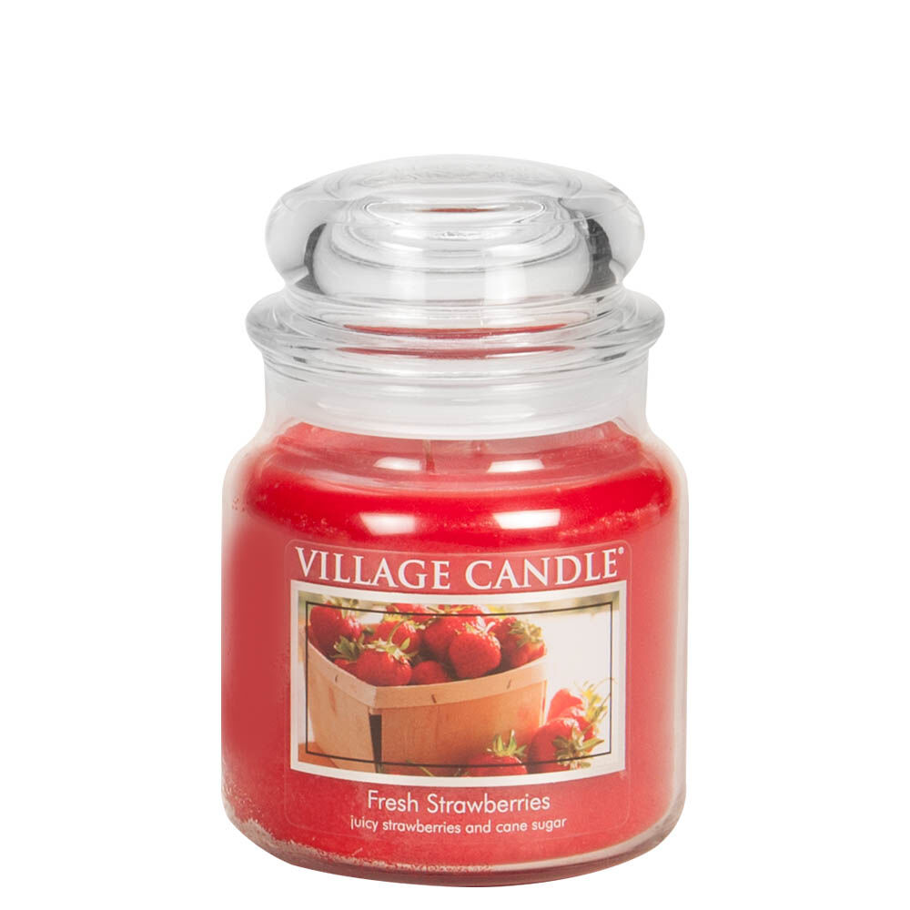 Village Candle - Fresh Strawberries - Medium Glass Dome